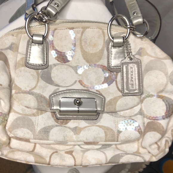 COACH sequin cream colored signature satchel handbag. - Picture 13 of 13